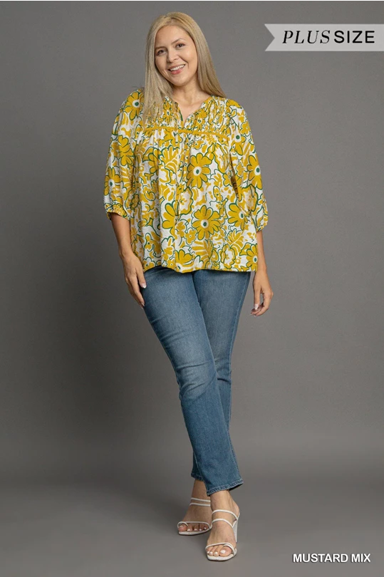 Floral Print Top - Mustard Mix