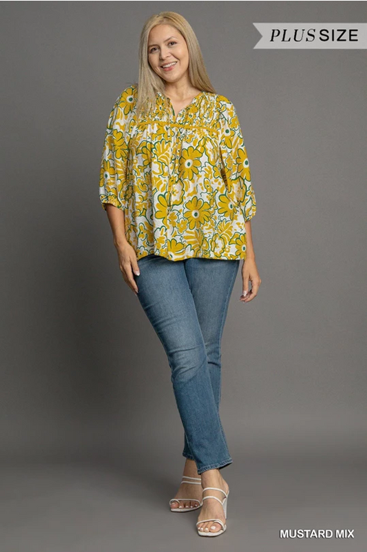 Floral Print Top - Mustard Mix