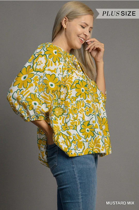 Floral Print Top - Mustard Mix