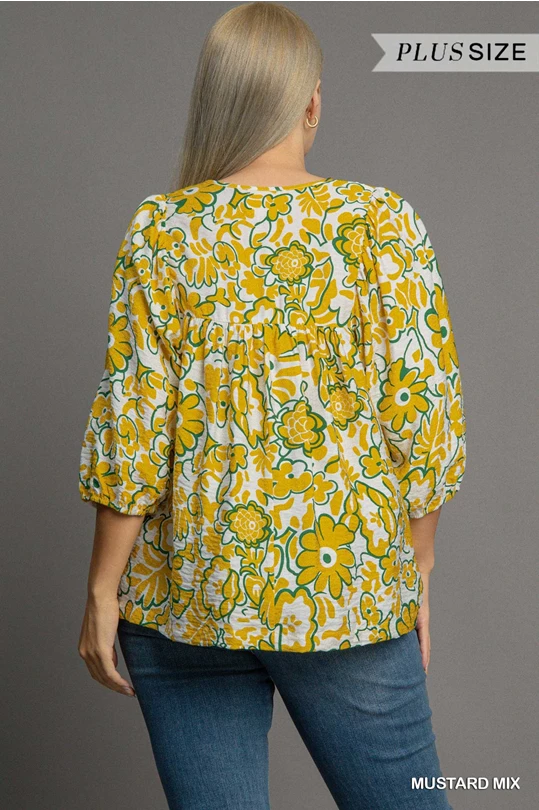 Floral Print Top - Mustard Mix