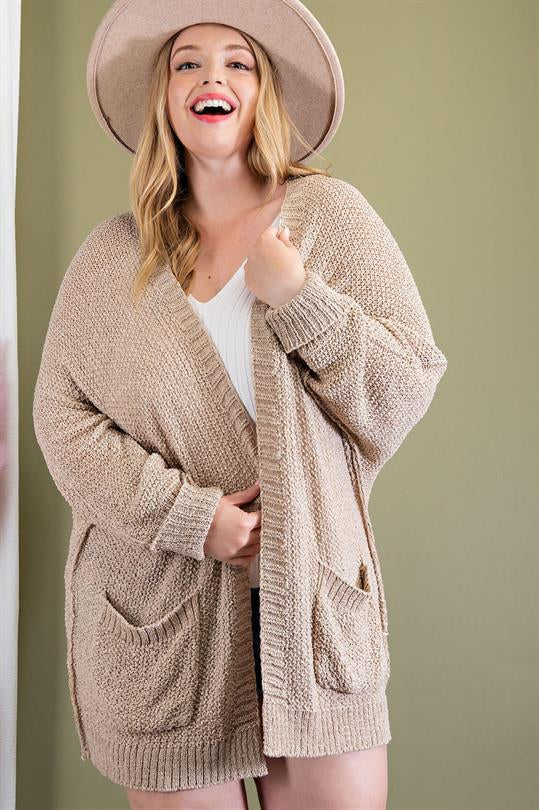 RIBBED KNIT OPEN FRONT CARDIGAN - Oatmeal