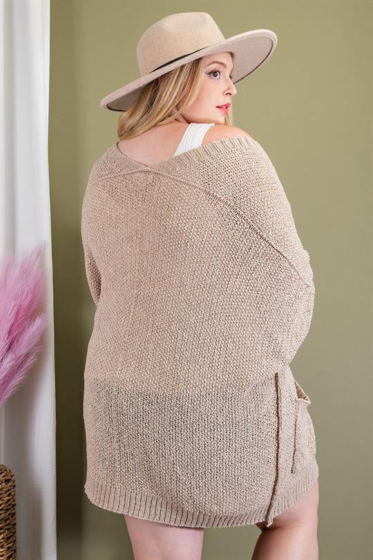 RIBBED KNIT OPEN FRONT CARDIGAN - Oatmeal