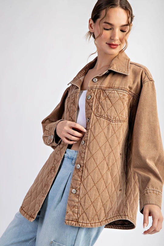 QUILTED BUTTON DOWN JACKET - Camel