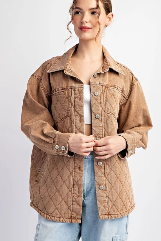 QUILTED BUTTON DOWN JACKET - Camel