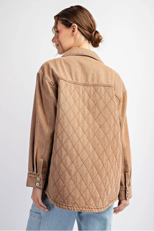 QUILTED BUTTON DOWN JACKET - Camel