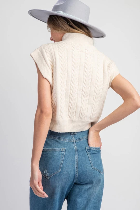 TEXTURED MOCK NECK SWEATER TOP - Ivory