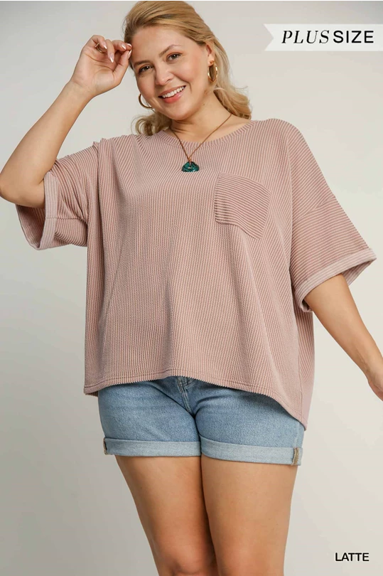 Textured Knit Boxy Cut Top & Chest Pocket Detail