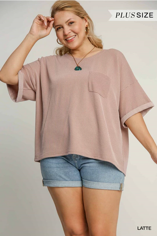 Textured Knit Boxy Cut Top & Chest Pocket Detail