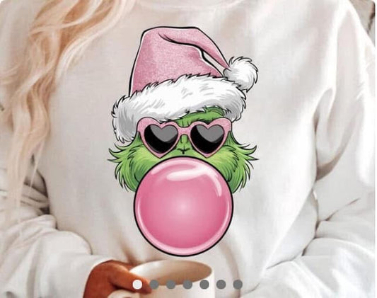 Grinch blowing bubble sweatshirt