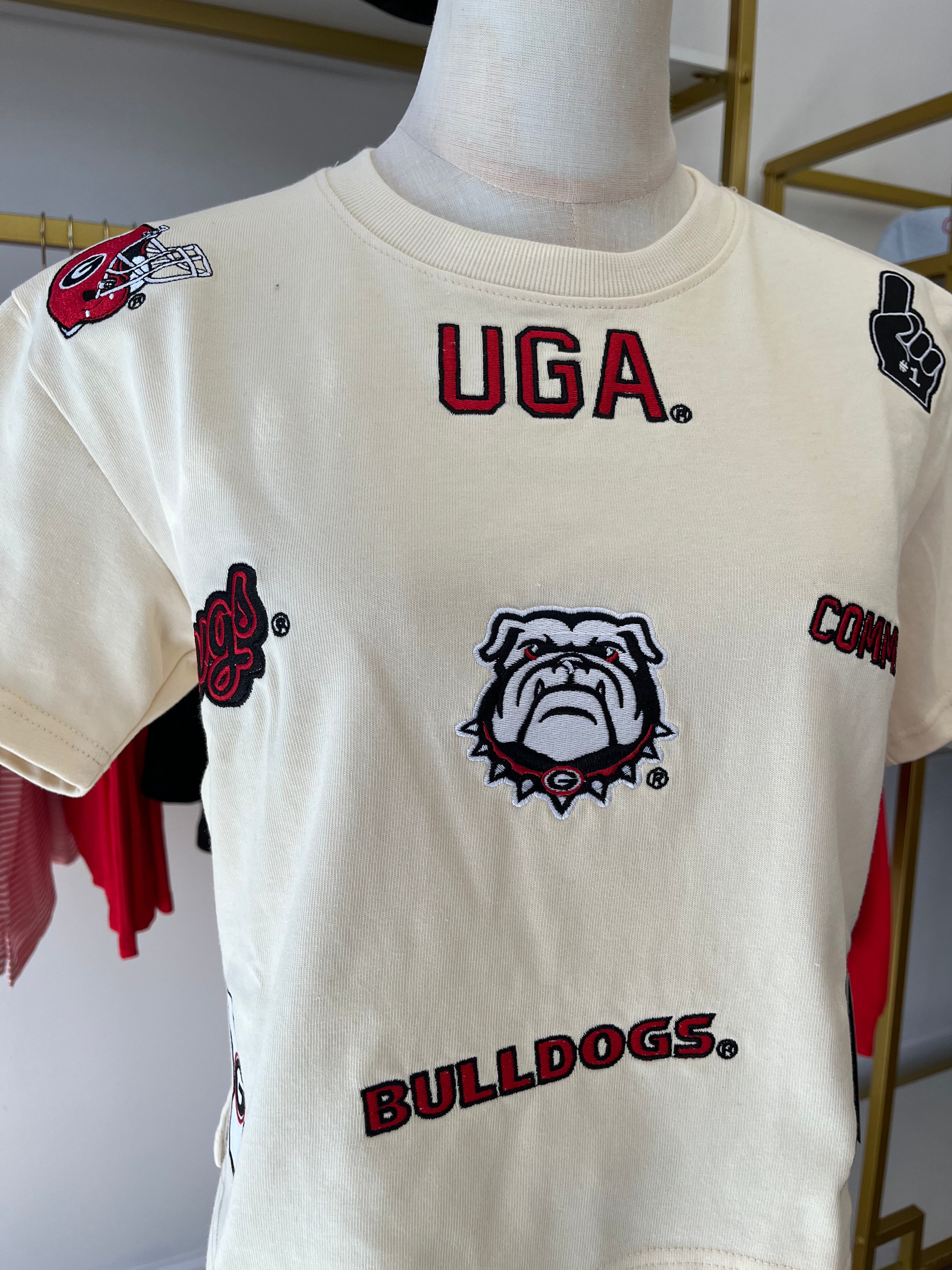 UGA All Over The Place Heavyweight Crop Tee in Oatmeal - GAMEDAY SOCIAL
