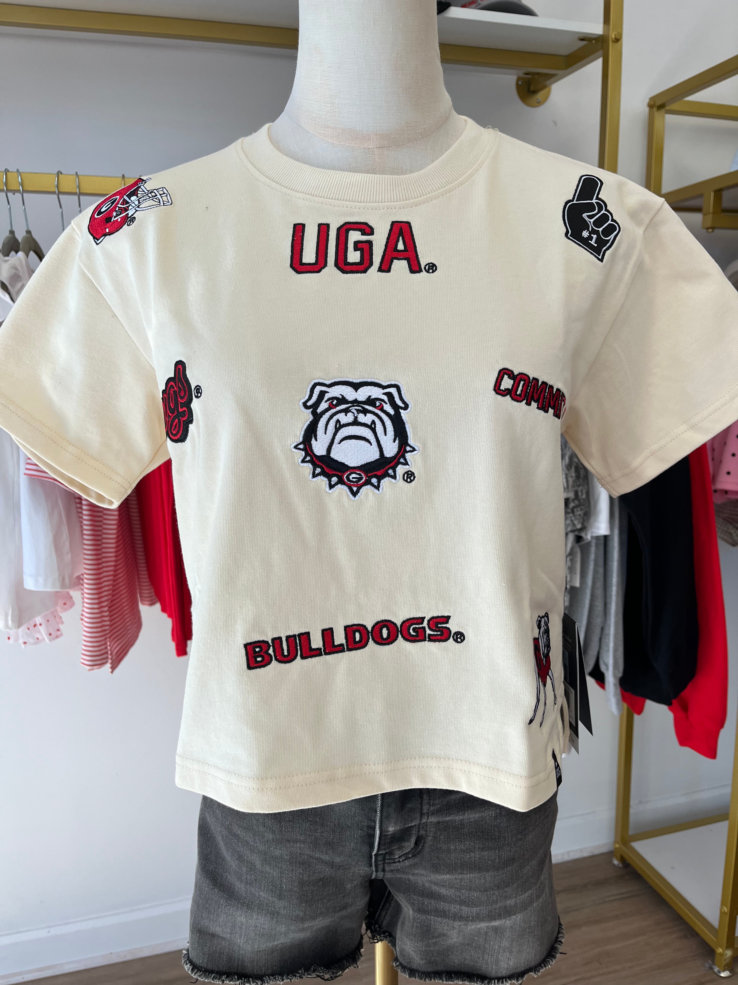 UGA All Over The Place Heavyweight Crop Tee in Oatmeal - GAMEDAY SOCIAL