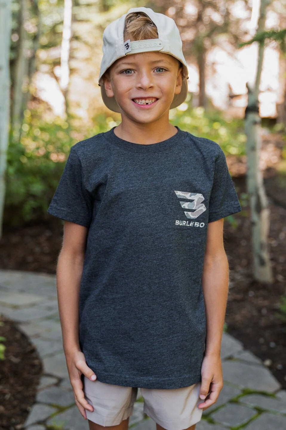 Youth Tee - Deer Camo Sig Logo - SS - Heather Black