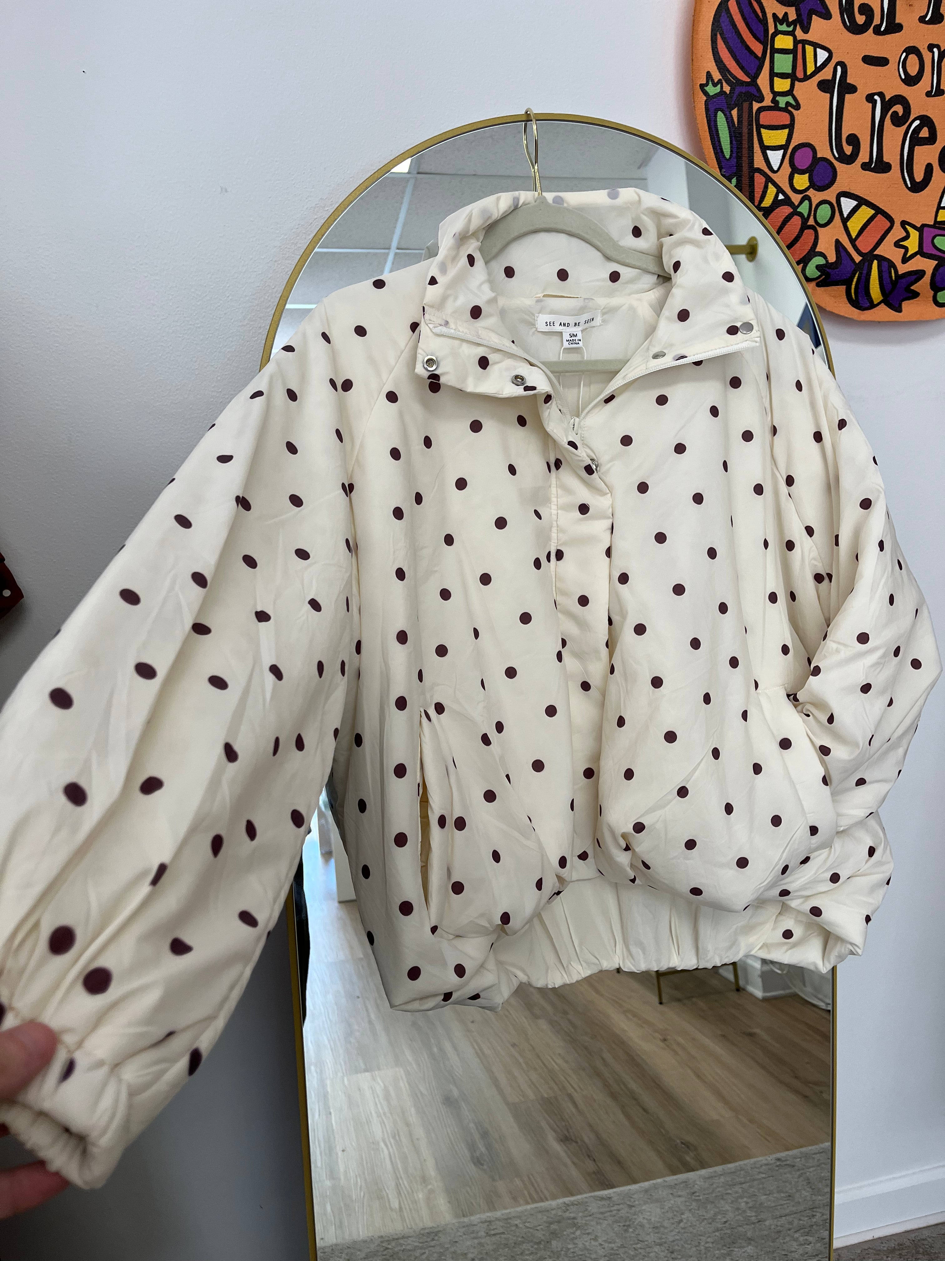 Ultra-Soft Cream Polka Dot Bubble Puffer Jacket