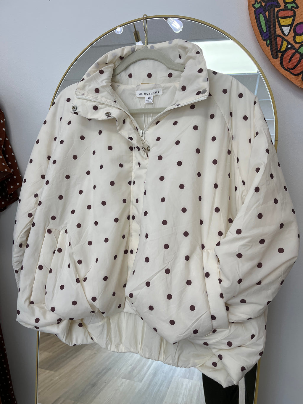 Ultra-Soft Cream Polka Dot Bubble Puffer Jacket