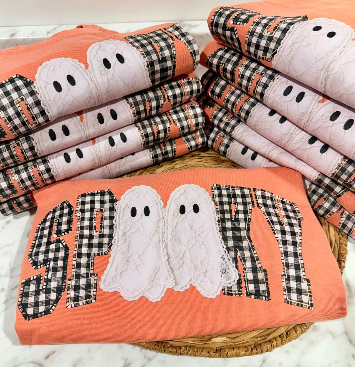 Spooky Faux Plaid on Terracotta Tee