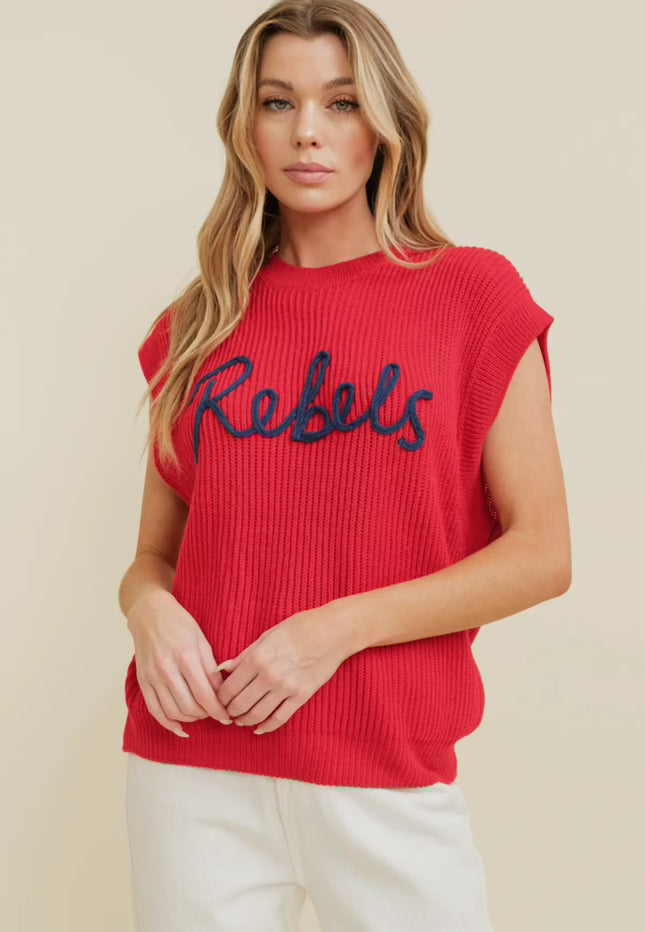 Rebels Embroidered Sleeveless Sweater