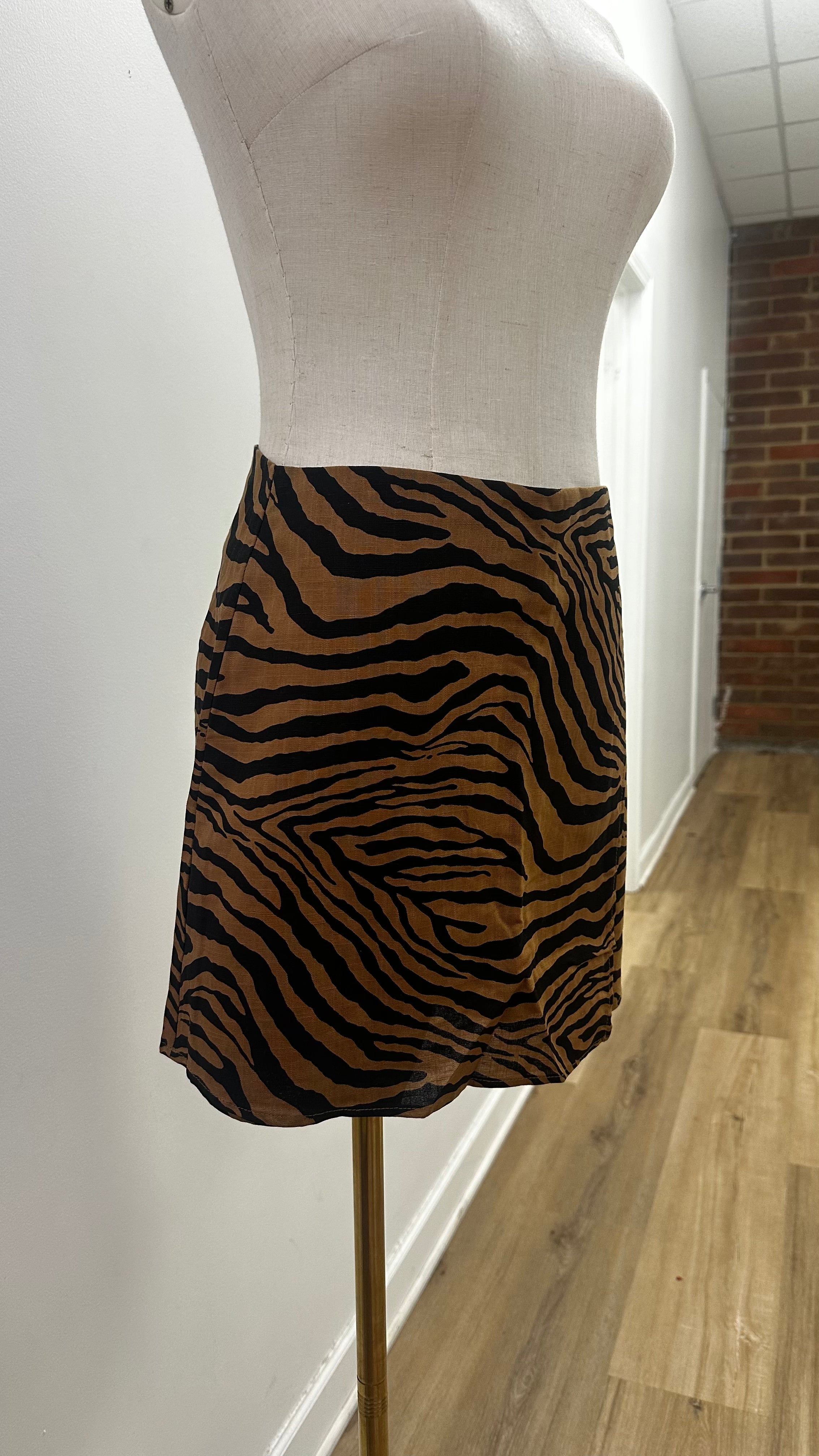 Tiger print asymmetric mini wrap skort