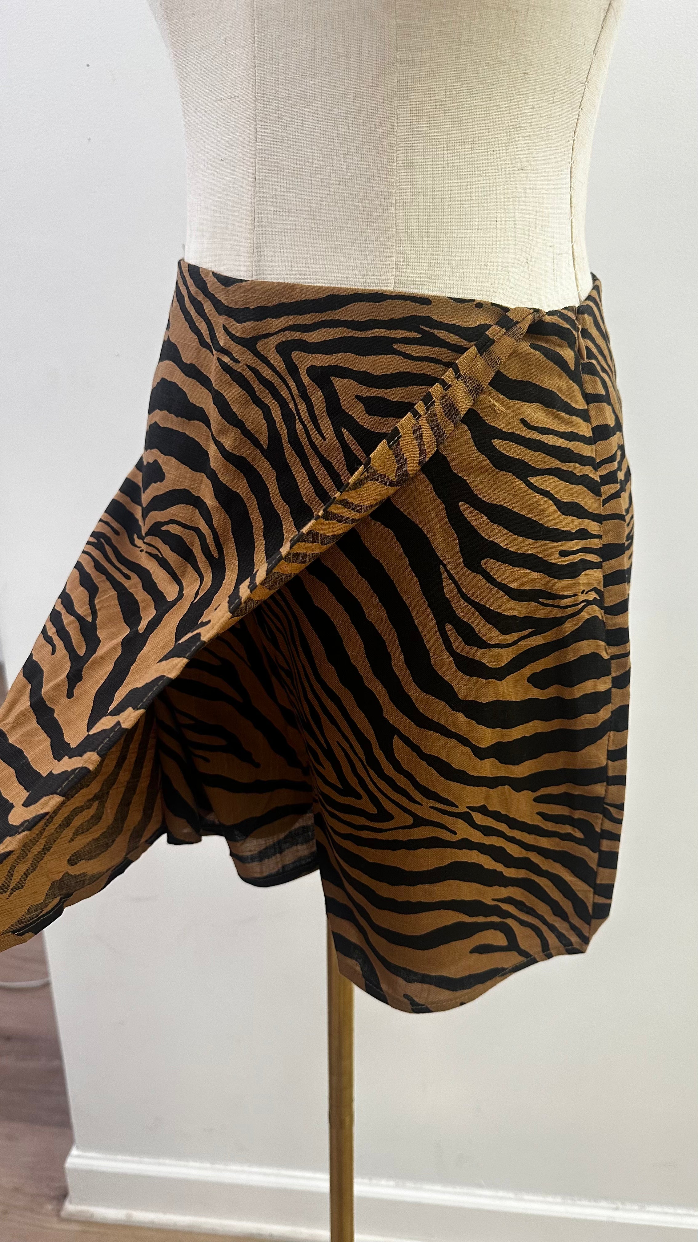 Tiger print asymmetric mini wrap skort