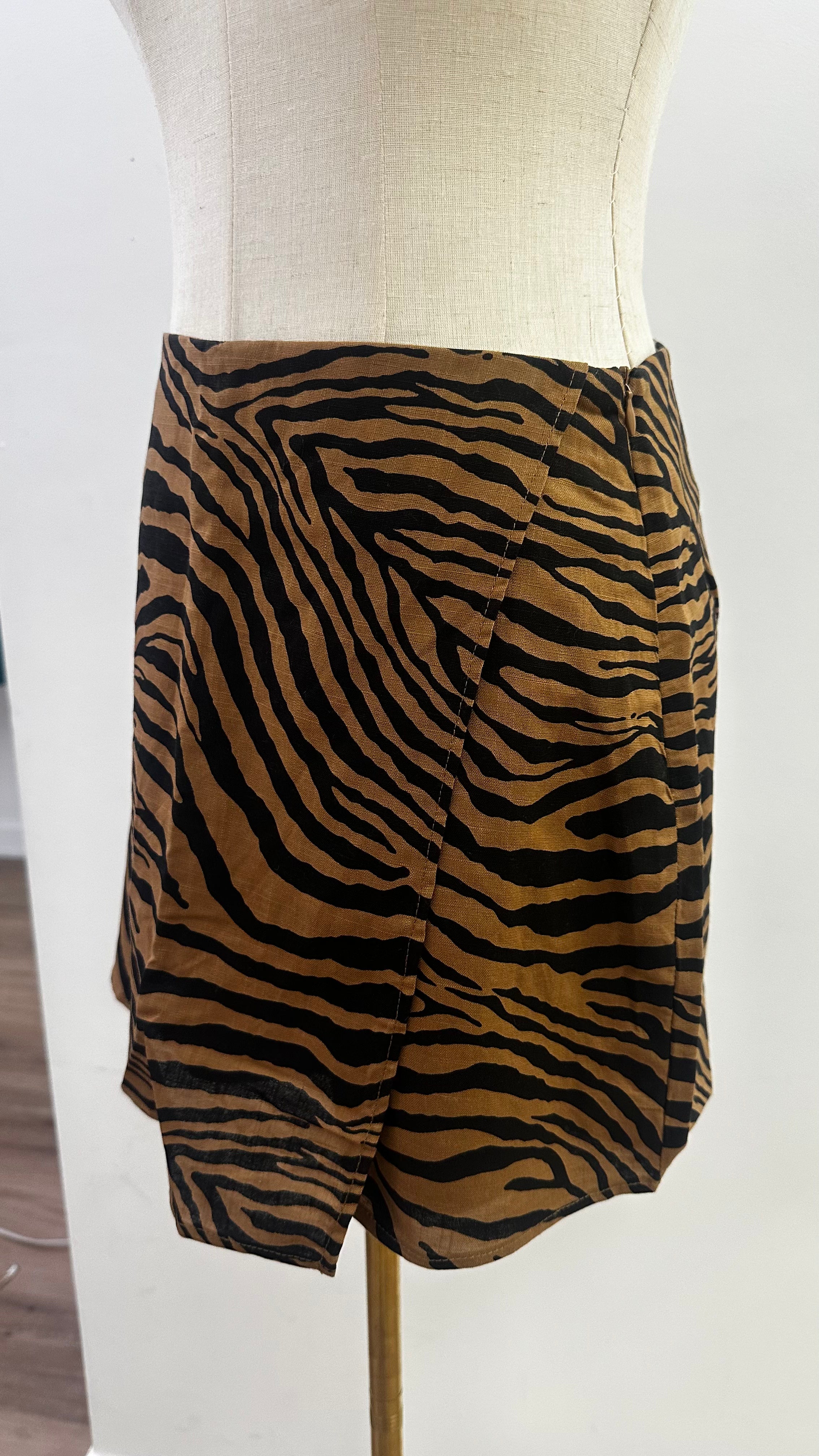 Tiger print asymmetric mini wrap skort