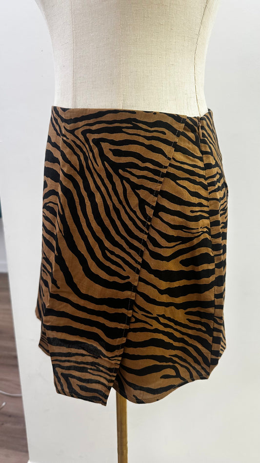 Tiger print asymmetric mini wrap skort