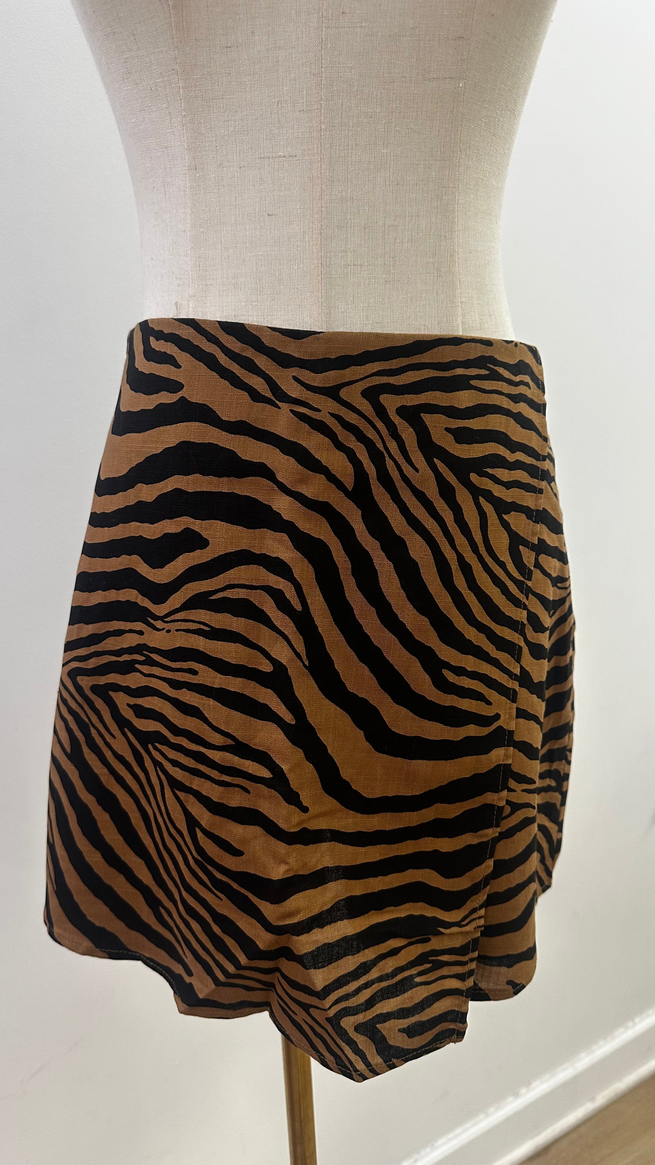 Tiger print asymmetric mini wrap skort