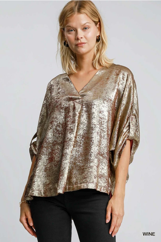 Oversized Metallic Top - Wine