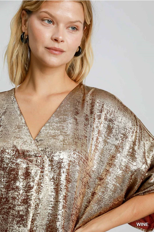 Oversized Metallic Top - Wine