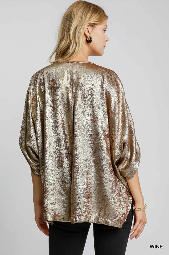 Oversized Metallic Top - Wine