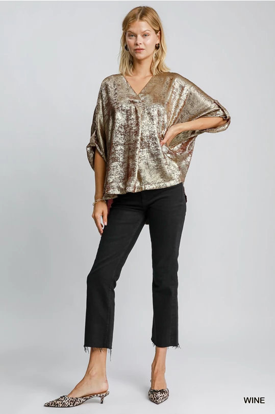 Oversized Metallic Top - Wine