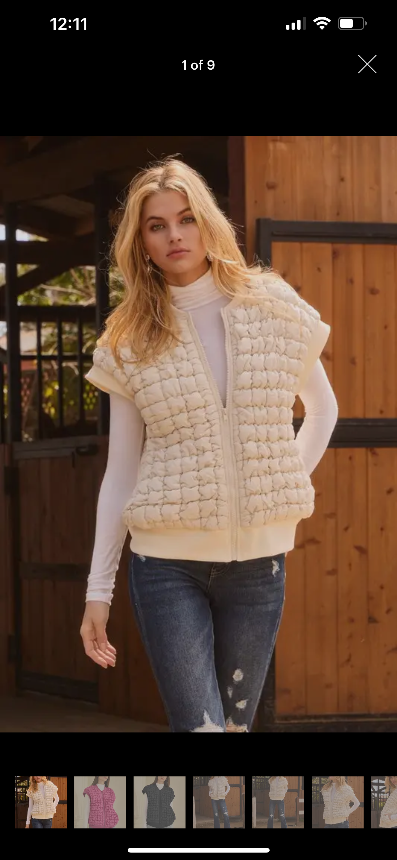 Quilted Vest Jacket, Zipper Closure and Front Pockets - Ivory