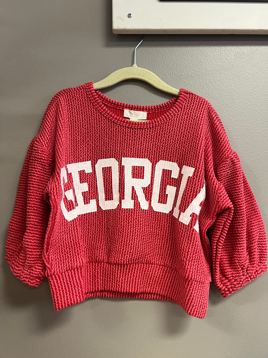 YOUTH Red Georgia Round Neckline Long Puff Sleeve Oversized Sweatshirt