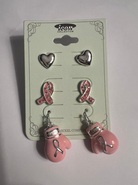 3 Pack Breast Cancer Awareness Earrings