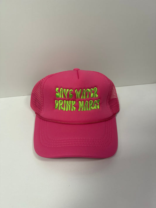 Save Water Drink Margs Pink Embroidered Trucker Foam Hat