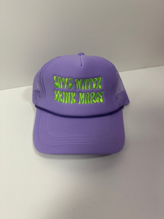 Save Water Drink Margs Purple Embroidered Trucker Foam Hat