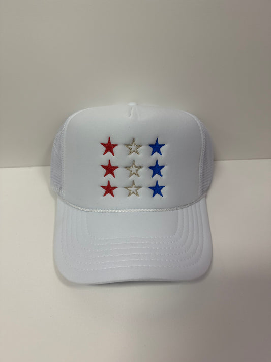 Red Blue Gold Stars Embroidered Trucker Hat