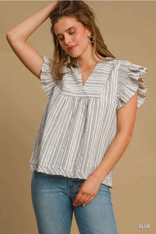 Striped Babydoll Top - Blue