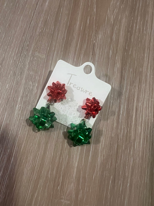 Red and Green Bow Earrings