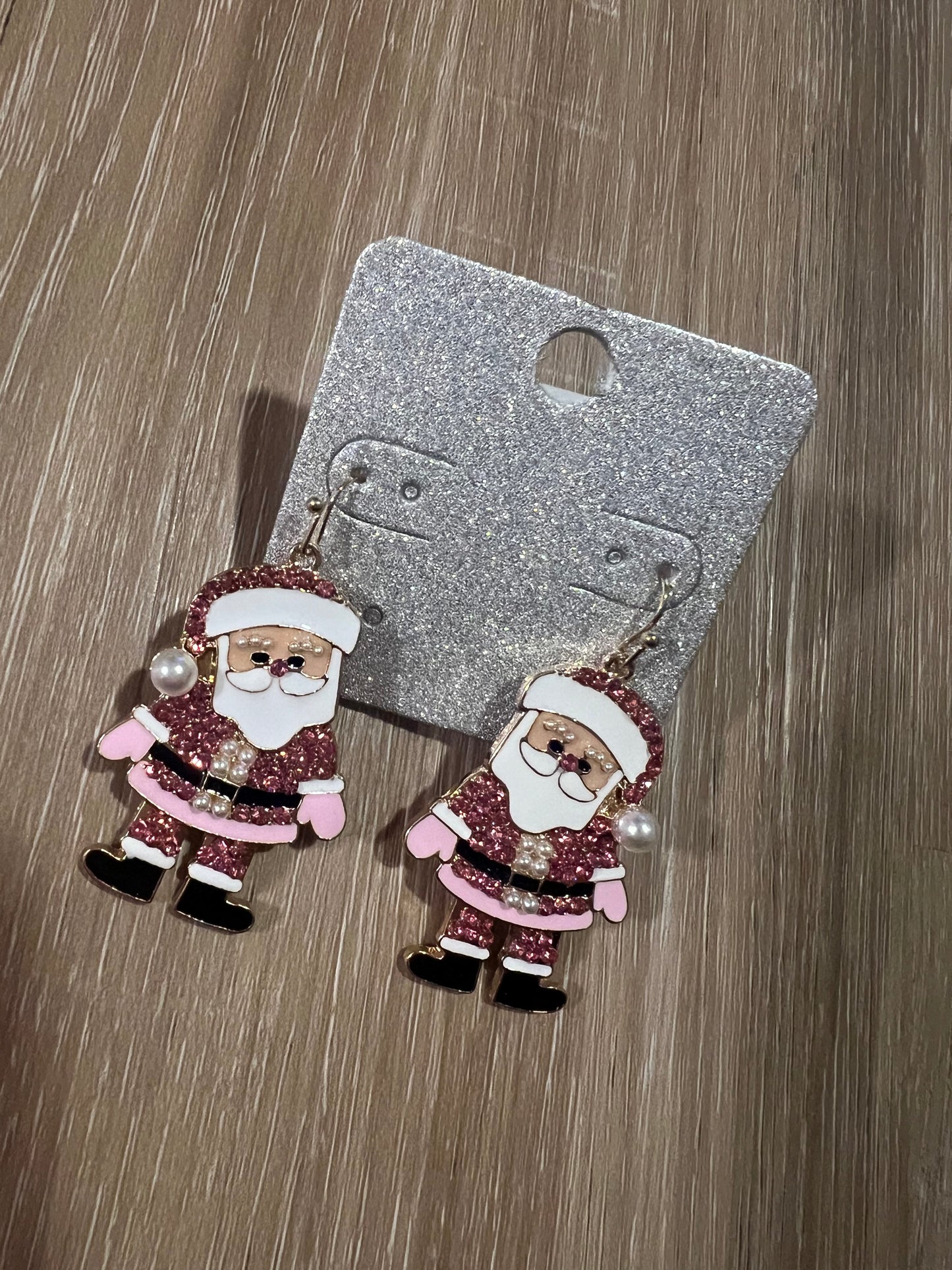 Pink Glitter Santa Dangles