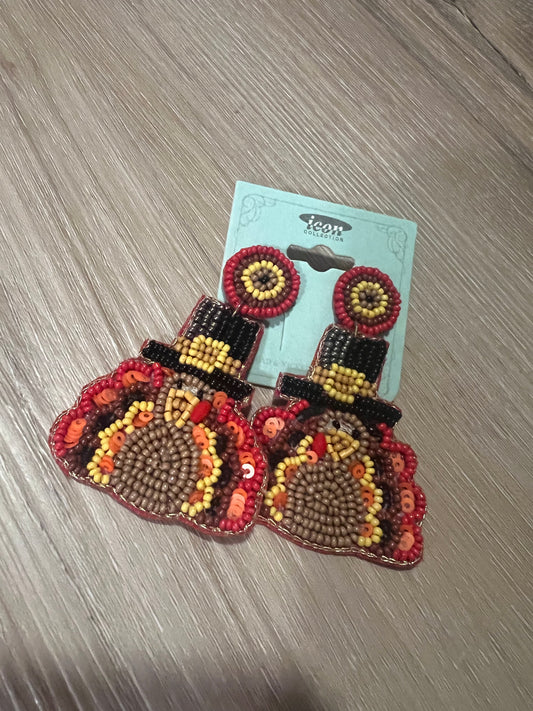 Round Stud Beaded Turkey Dangles