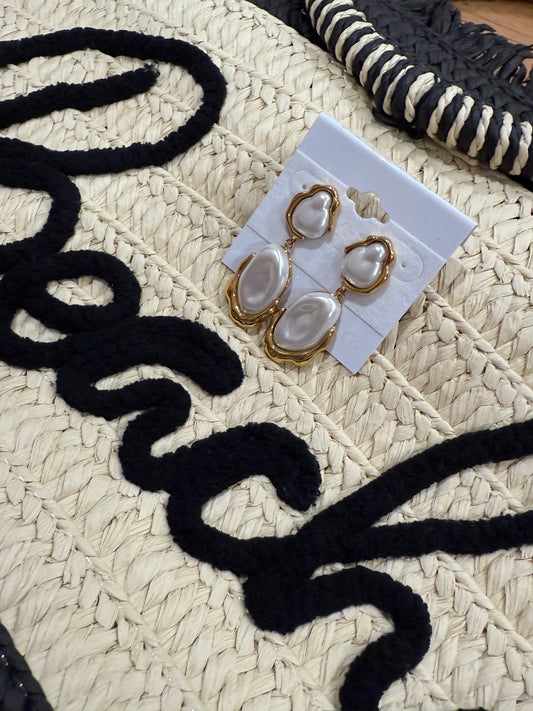 Waterproof Non Tarnish Pearl Dangles With Gold Detail Earrings