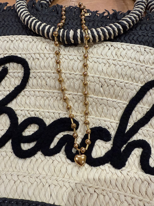 Waterproof Non Tarnish Gold Heart With Beads Necklace