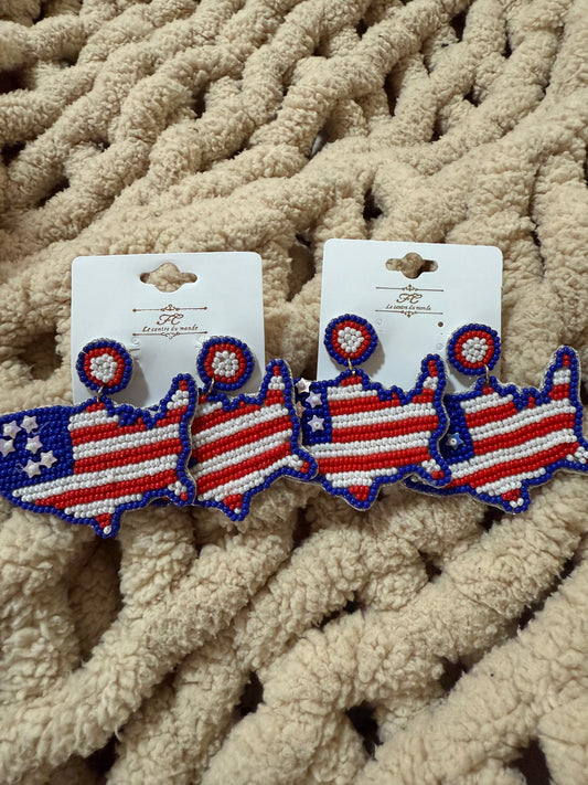USA Patriotic Beaded Map Earrings
