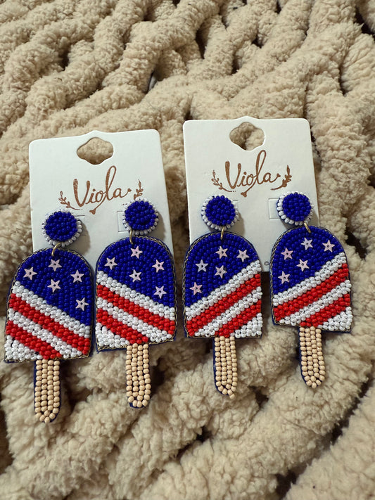 USA Patriotic Beaded Ice Cream Dangles
