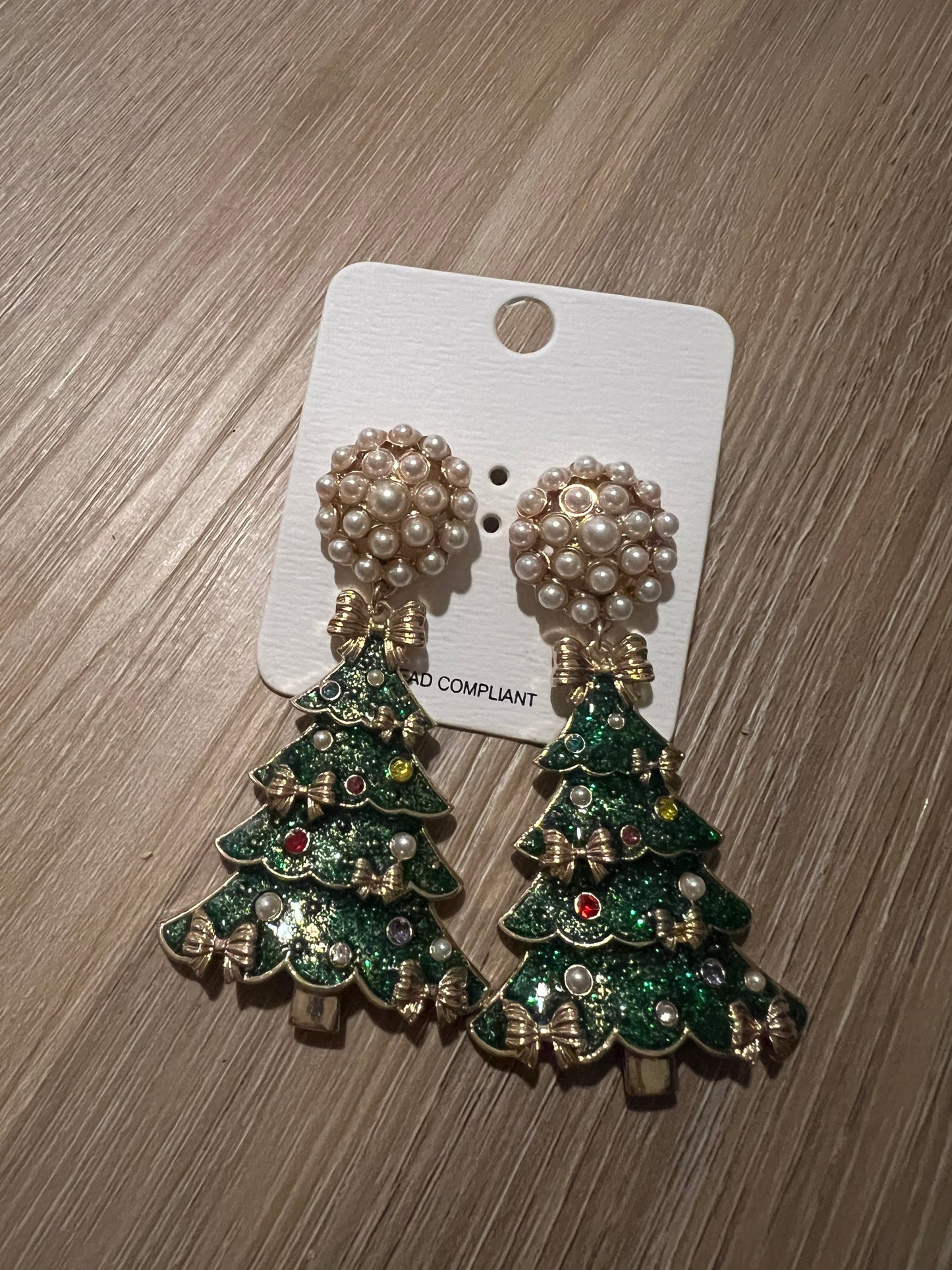 Pearl Stud Green Tree Dangles