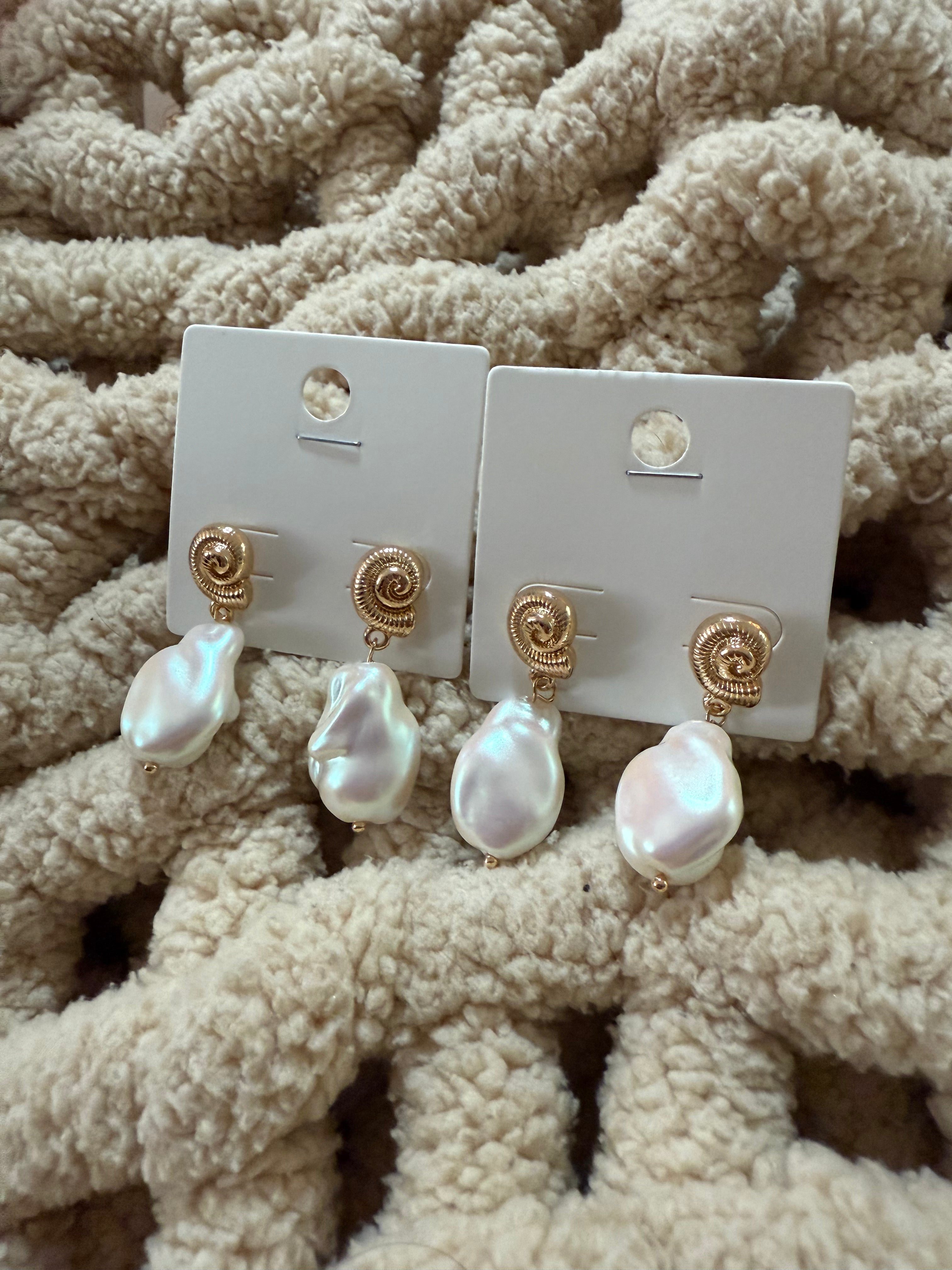Seashell With Big Pearl Dangles
