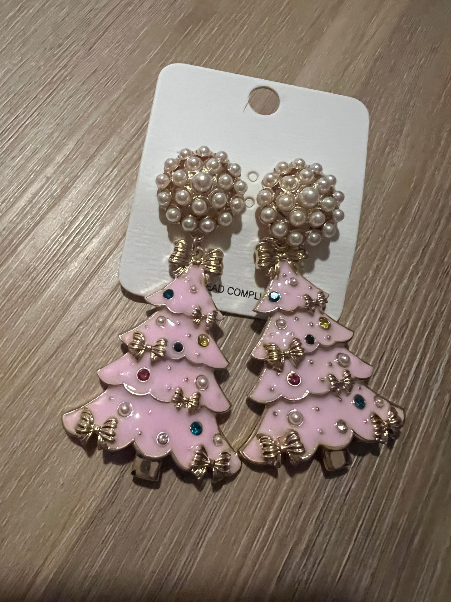 Pearl Stud Pink Tree Dangles