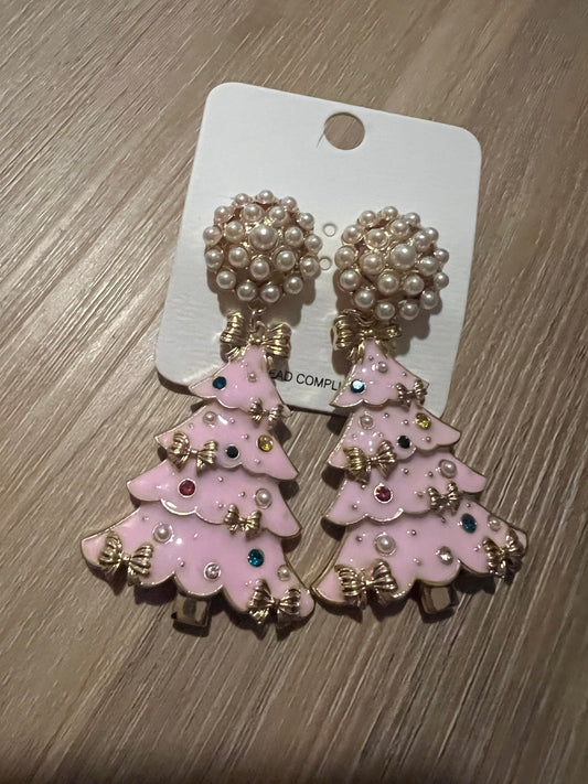 Pearl Stud Pink Tree Dangles