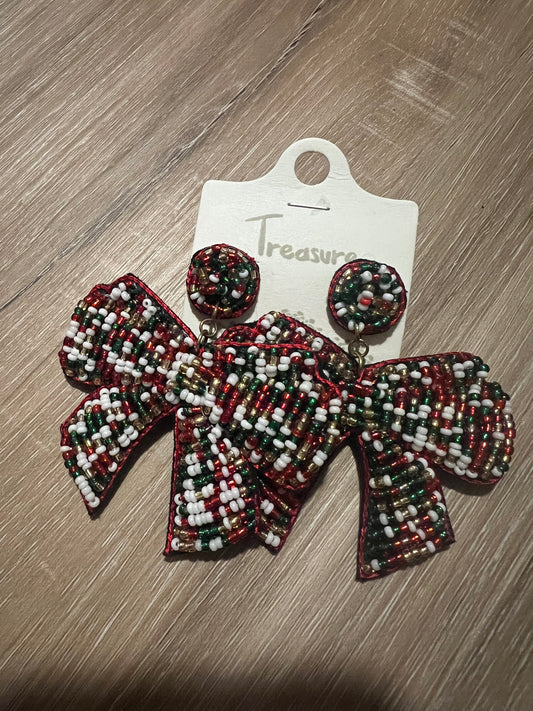 Big Tri-Color Beaded Bow Dangles