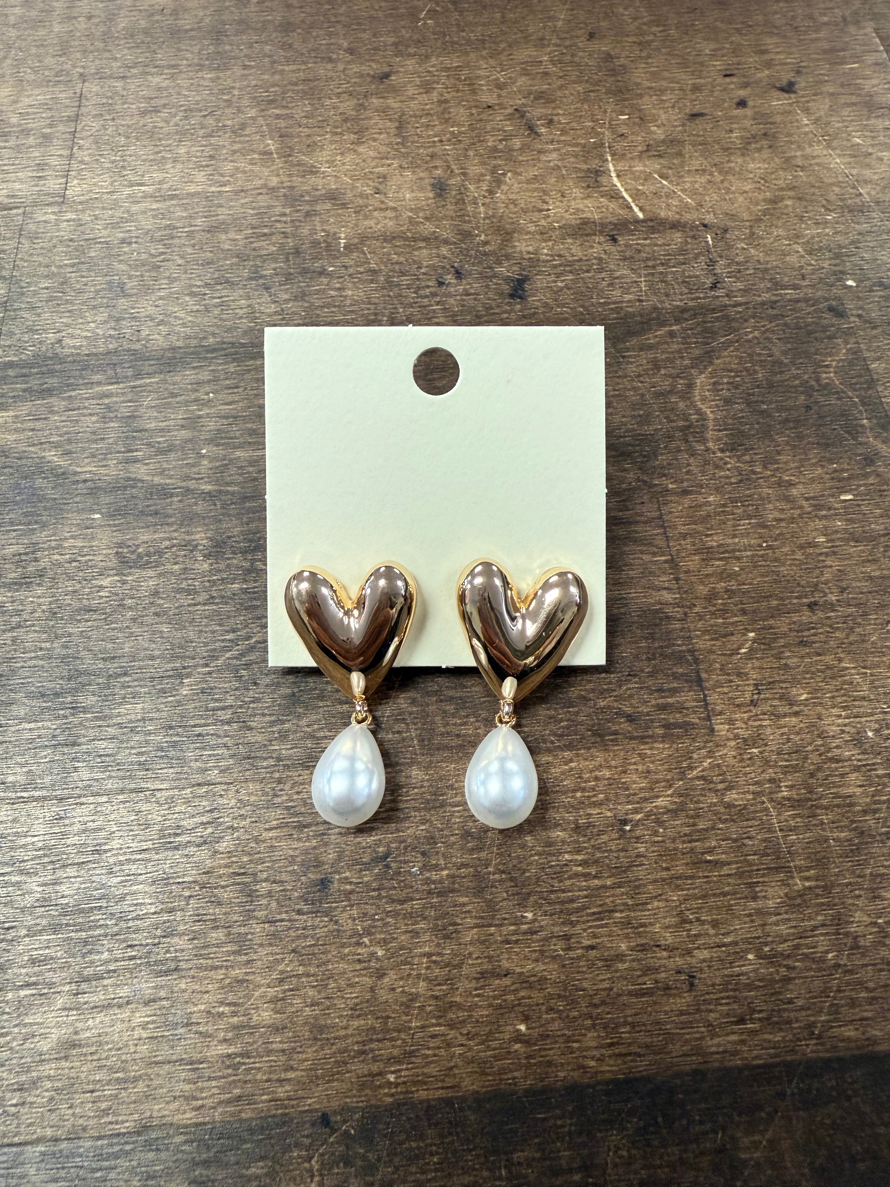 Gold hearts With pearl dangle earrings