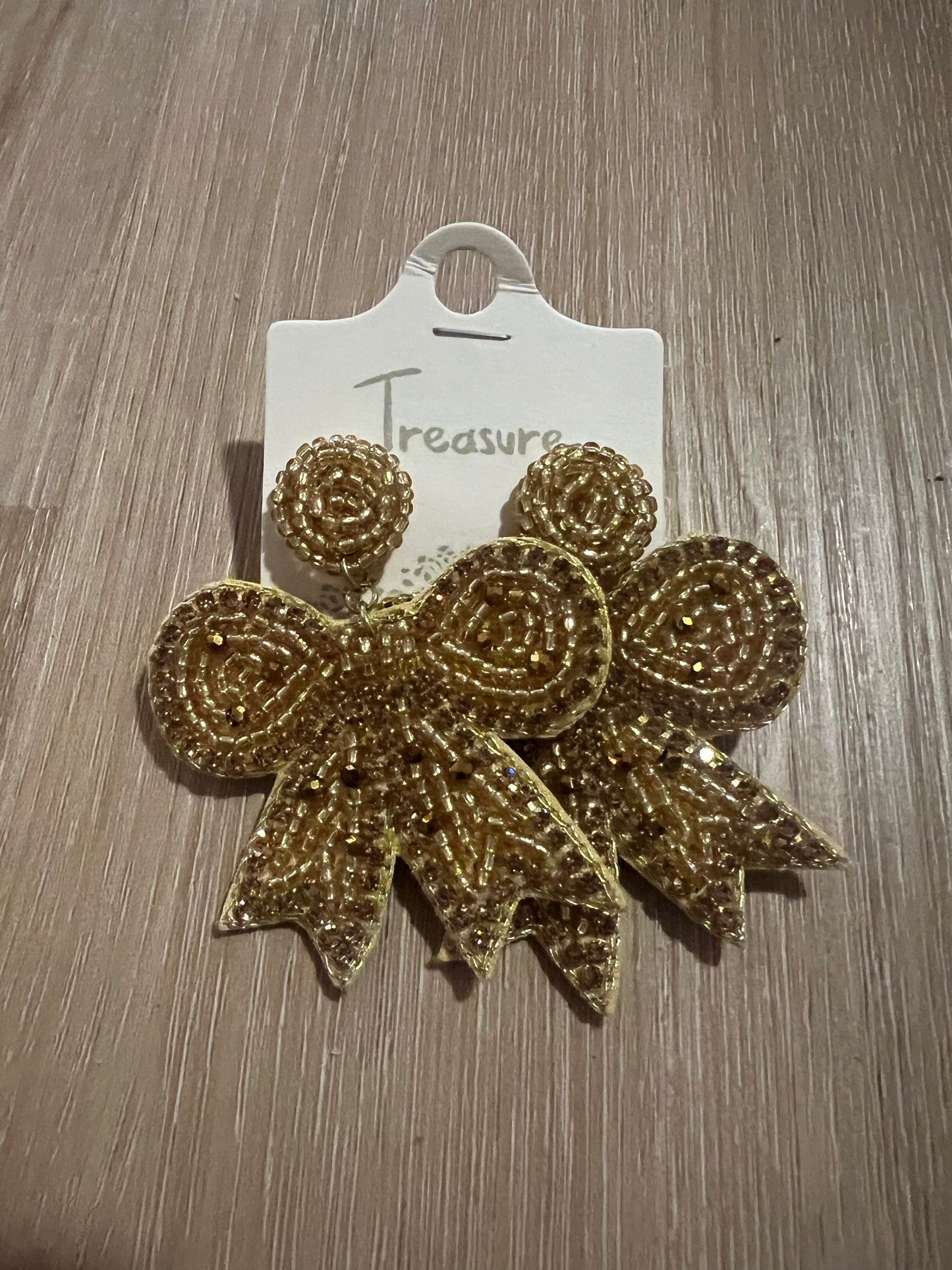 Gold Beaded Bow Dangles